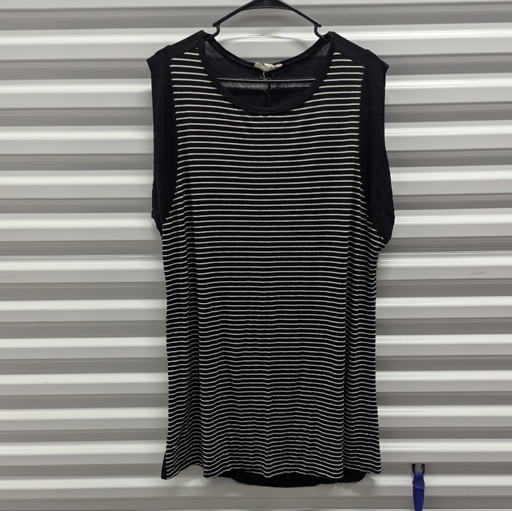 Black‎ & White Striped Slub Tunic Top Size Large Whimsigoth Normcore Rock